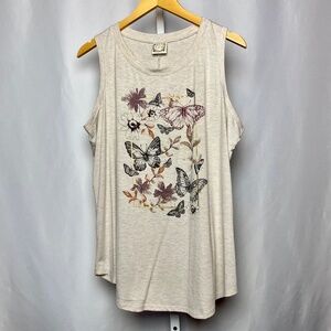 Truself Womenʻs Sleeveless Cream Colored Embellished Butterfly Top
